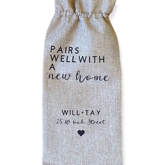NWT Wool + Pepper Co. CUSTOM New Home Premium Burlap Wine Bag - Picture 2 of 4